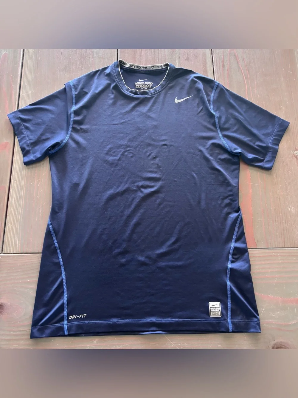 Nike Navy Blue Athletic Performance Tee with White Trim